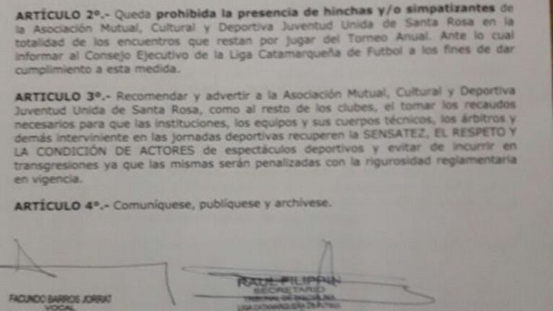 Fallo adverso a Juventud y sin público hasta el final