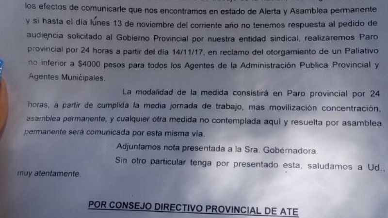 Si no hay respuestas por el bono, ATE convoca a paro