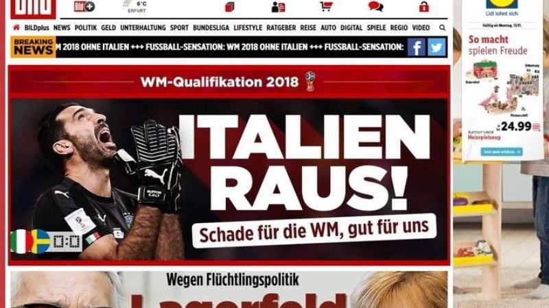 La eliminación de Italia en todos los diarios del mundo