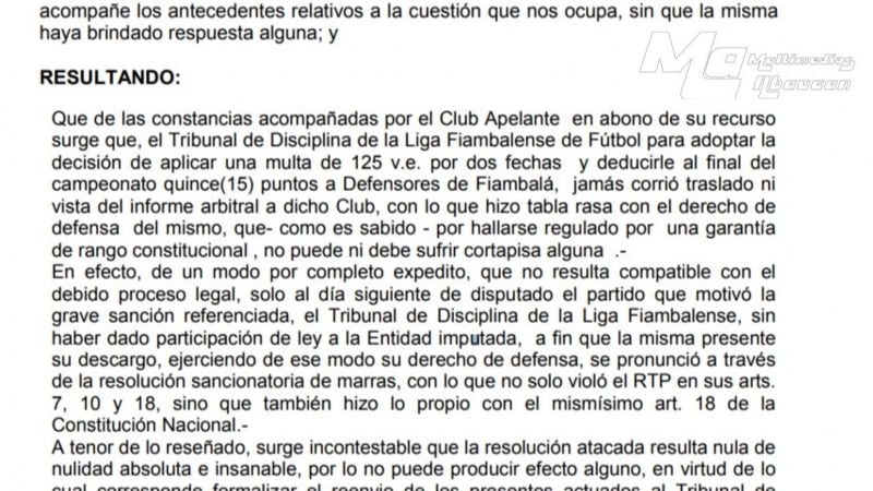 Duro fallo de la AFA contra la Liga Fiambalense de Fútbol