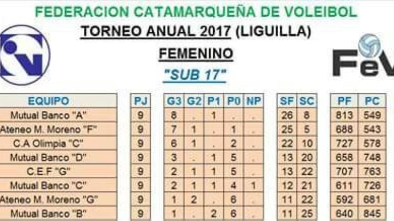 Las posiciones en el Anual de Vóley federado
