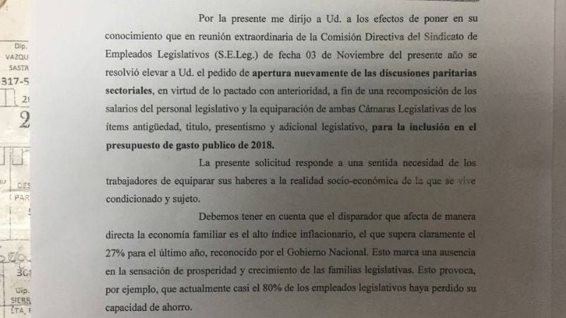 El SELeg pide apertura de paritarias y un bono de 3 mil pesos