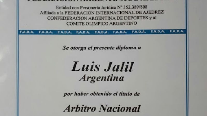 Luis Jalil es árbitro Nacional de Ajedrez