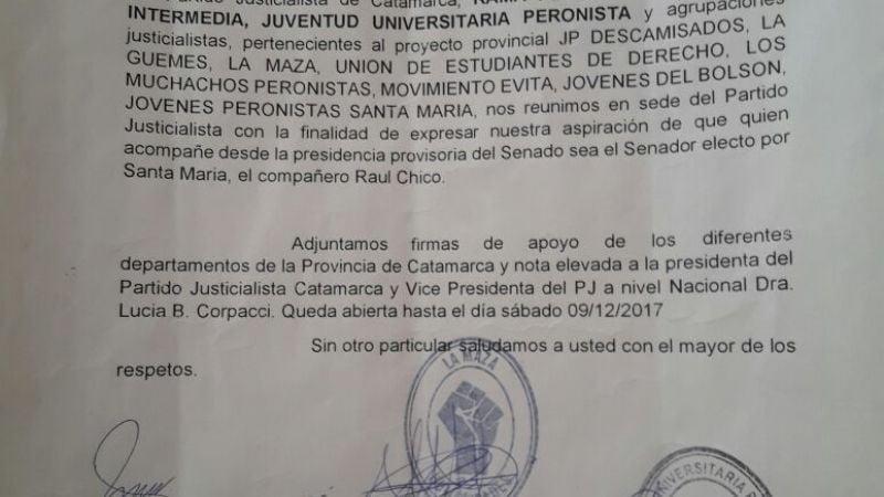 Fuerte respaldo para que Chico ocupe la presidencia provisoria del senado