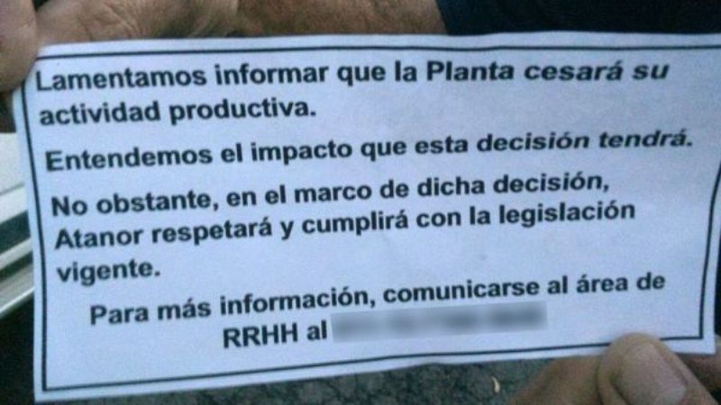 Atanor cerró dos plantas químicas y despidió a todo el personal
