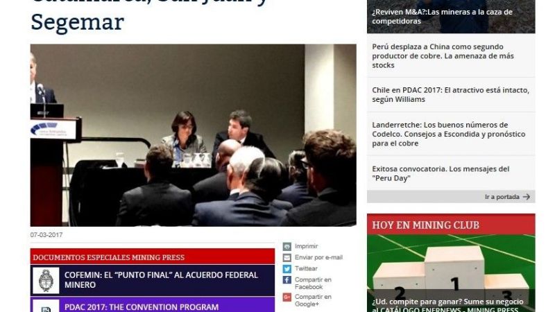 Publicación especializada en minería destacó participación de Catamarca en Canadá