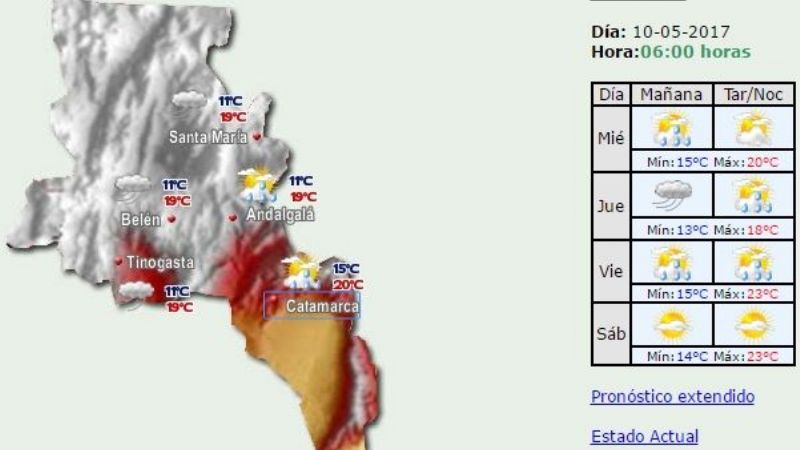 Dos alertas meteorológicos incluyen a Catamarca
