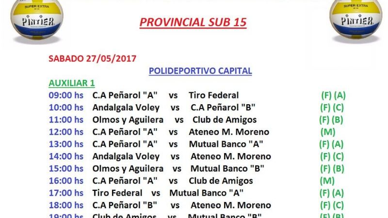 Provincial Sub15 de Vóley en sábado y domingo