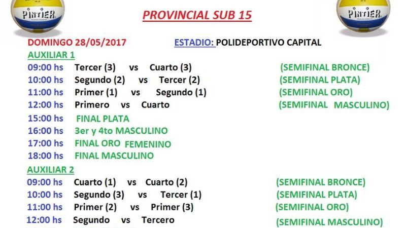 Provincial Sub15 de Vóley en sábado y domingo