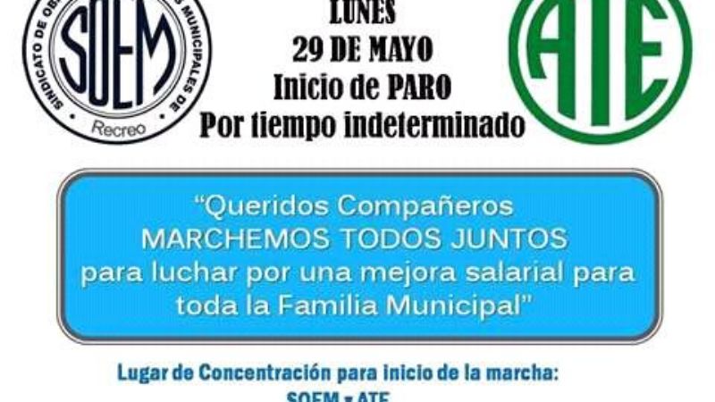 Municipales de Recreo van al paro