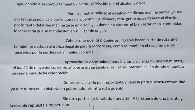 Piden desalojo de manifestantes en Minas Capillitas