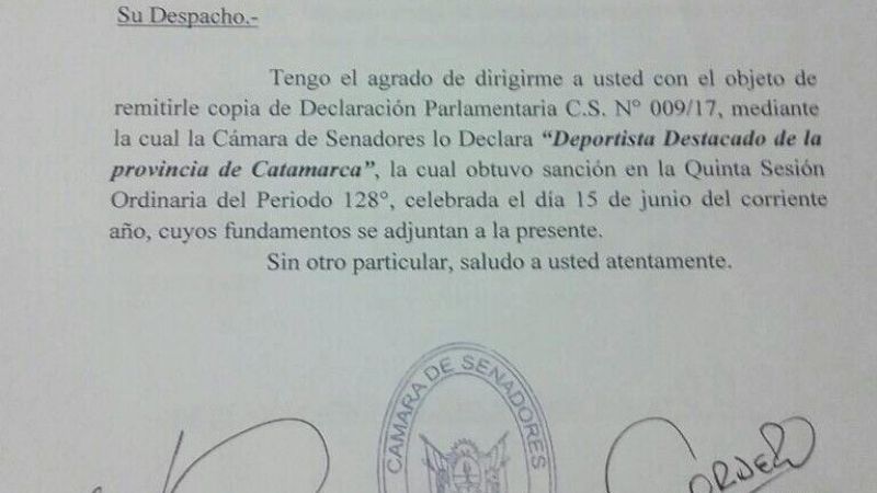 Deportista e institución de Recreo distinguidos en la Legislatura