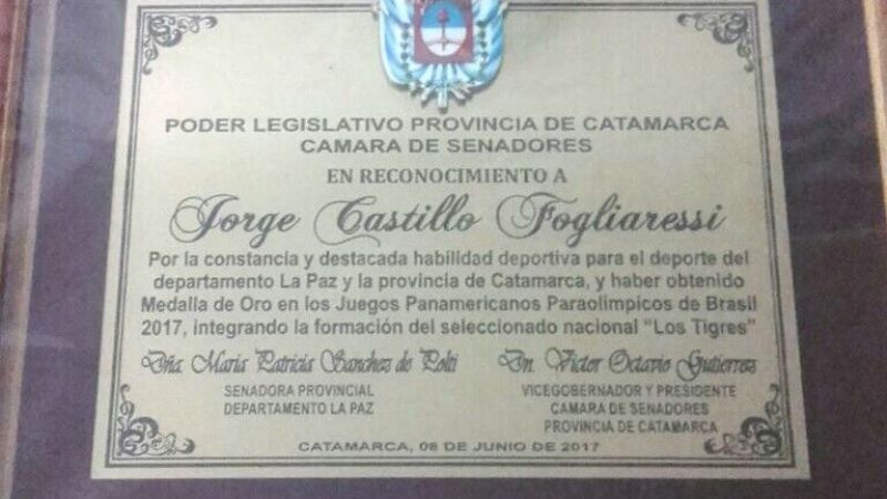 Deportista e institución de Recreo distinguidos en la Legislatura