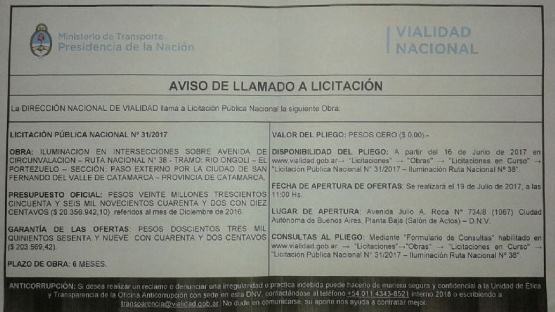 Llaman a licitación para iluminación de Av. Circunvalación