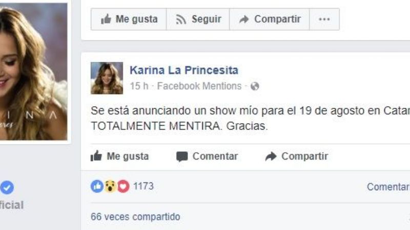 Karina desmintió show en Catamarca