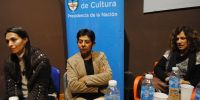 La secretaria de Cultura, Jimena Moreno, con María Agustoni y Fabiana Almeida.