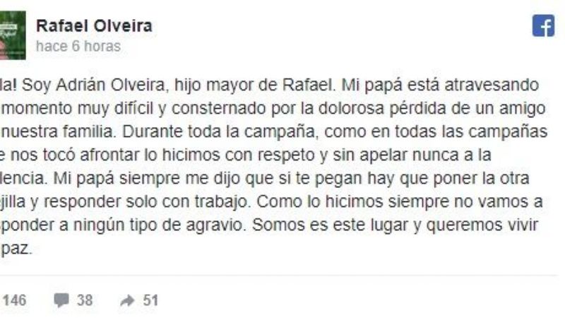 "Mi papá está consternado"