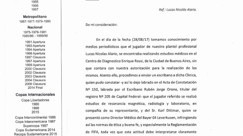 River intimó al Leverkusen por exámenes a Alario