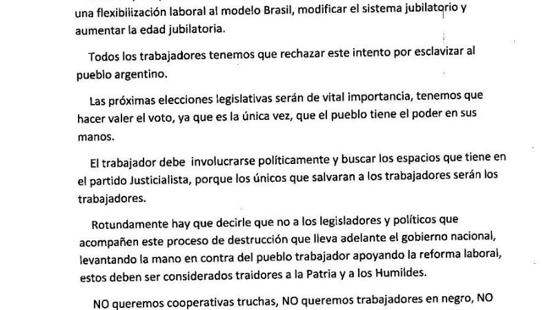 “Rechazar este intento de esclavizar al pueblo argentino”
