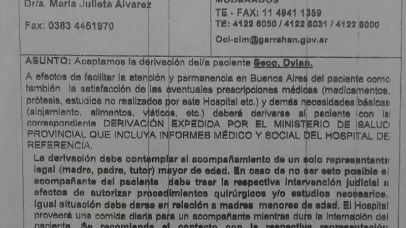 Corpacci ayudará para el traslado de un niño al Garrahan