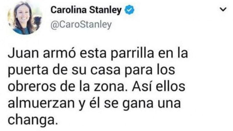 La ministra Stanley celebró que “Juan viva de changas”