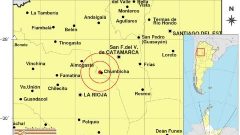 Se registró un sismo de 3° cerca de la Chumbicha