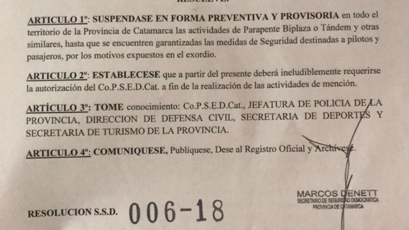 Suspenden en Catamarca los vuelos en parapente