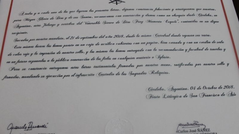 Las reliquias de Esquiú que traerán a Catamarca