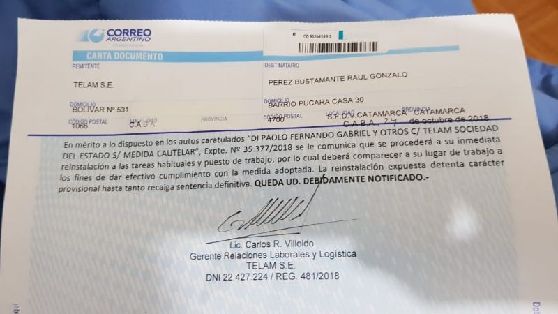 Periodista catamarqueño fue reincorporado a Télam