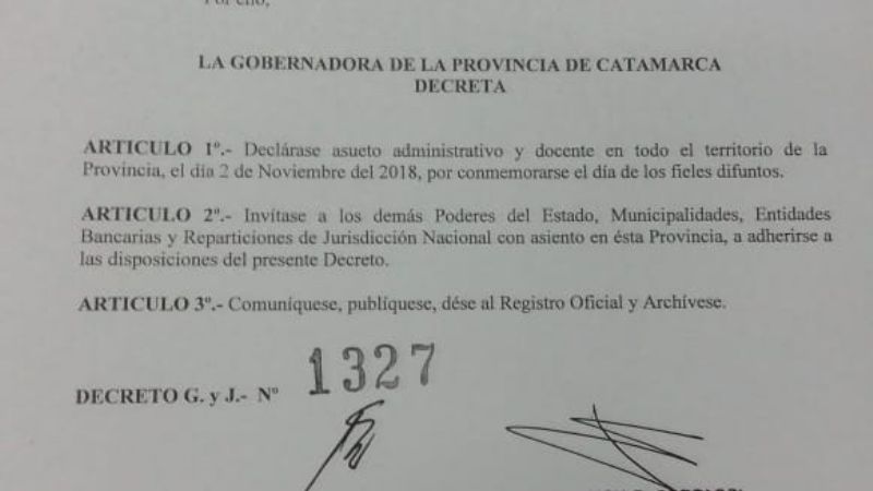 Decretan asueto para el viernes 2 de noviembre