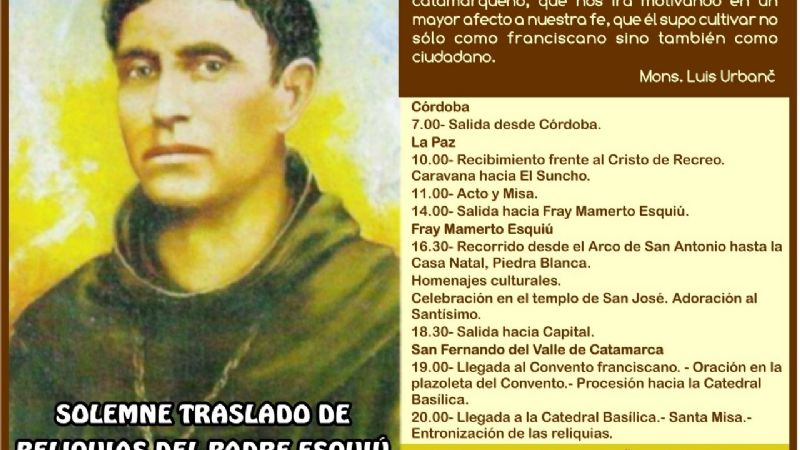 Las reliquias de Esquiú en camino a Catamarca