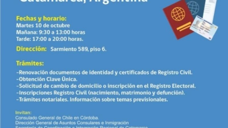 Chilenos en Catamarca podrán realizar trámites