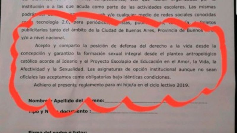 Escuela católica da la matrícula sólo a los padres que firmen en contra de la ESI