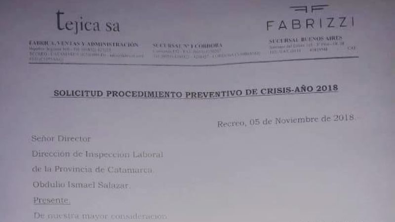 Crisis laboral: Piden prórroga para evitar cierre de una planta textil en Recreo