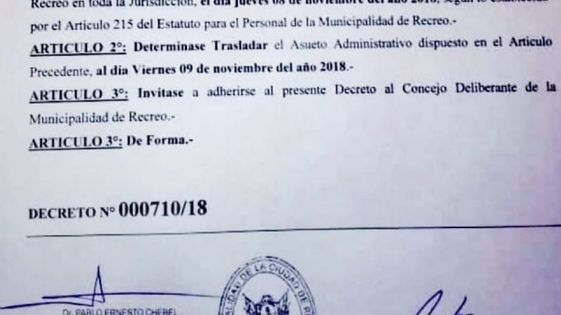 Asueto para municipales en Recreo