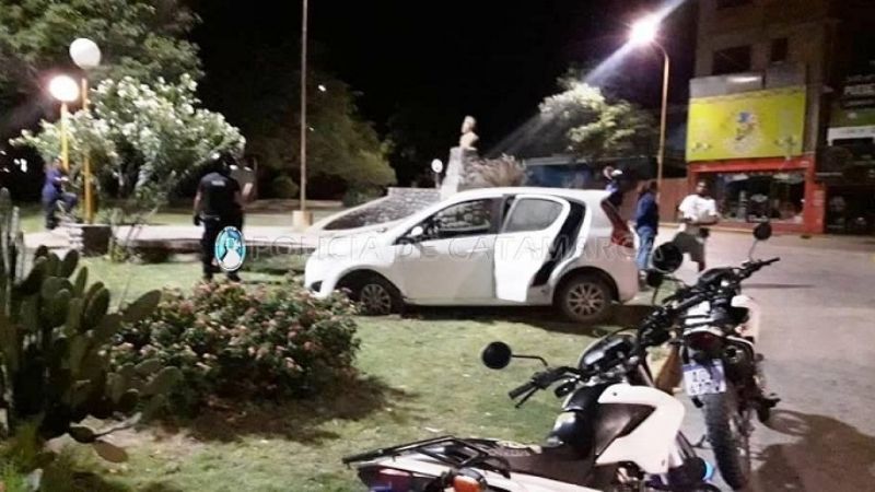 Siguió de largo, atravesó canteros y se subió a la rotonda