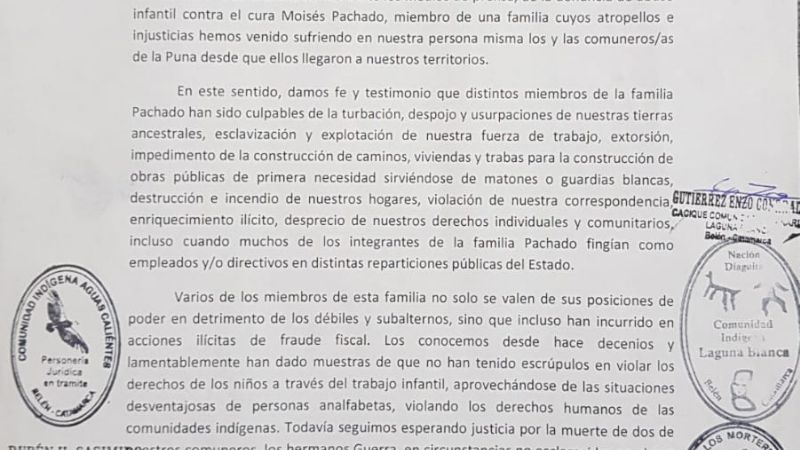 Comunidades indígenas apoyan a la joven que denunció al cura Pachado