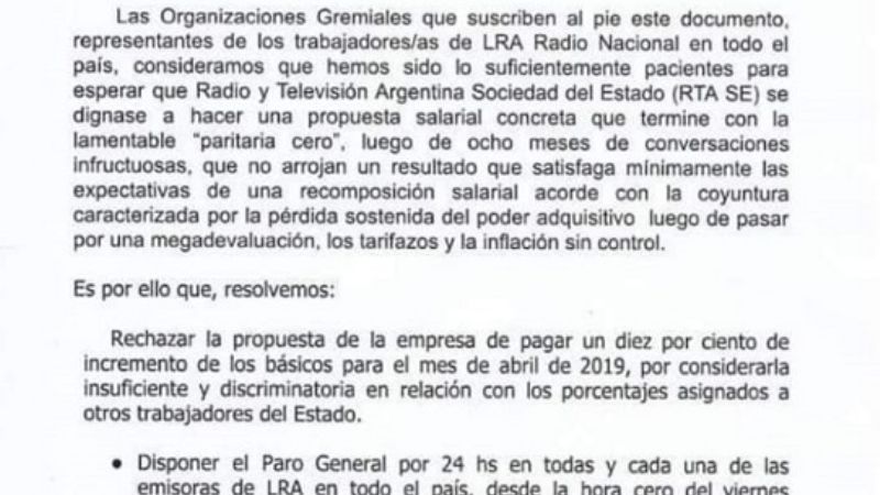 En Catamarca se cumple el paro por 24 Hs., en Radio Nacional