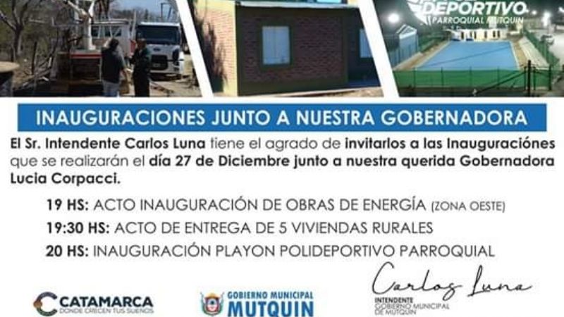 Inauguran obras en Mutquín