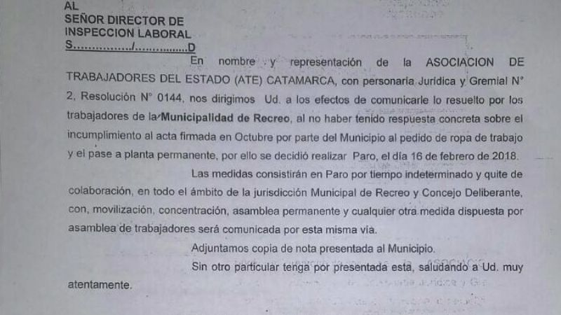 ATE Recreo se suma al paro y movilización
