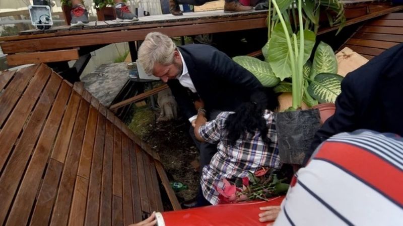 Caída de Frigerio en el restaurante de Margarita Barrientos