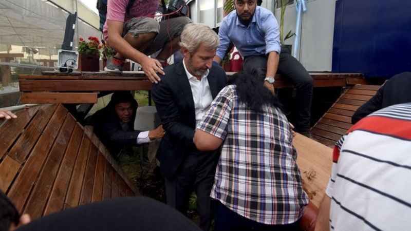Caída de Frigerio en el restaurante de Margarita Barrientos