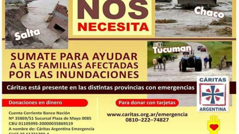 Cáritas Catamarca acompaña a los afectados por las inundaciones en Salta