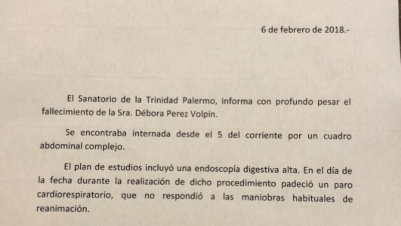 Débora Pérez Volpin murió de un "paro cardiorespiratorio"