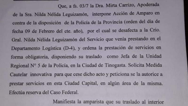 Revés judicial para la comisario Leguizamón