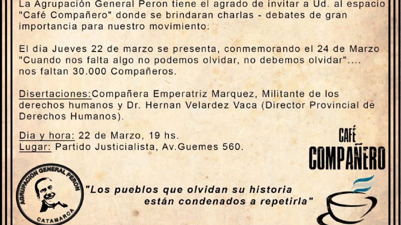 “Café compañero” por la memoria en el Partido Justicialista
