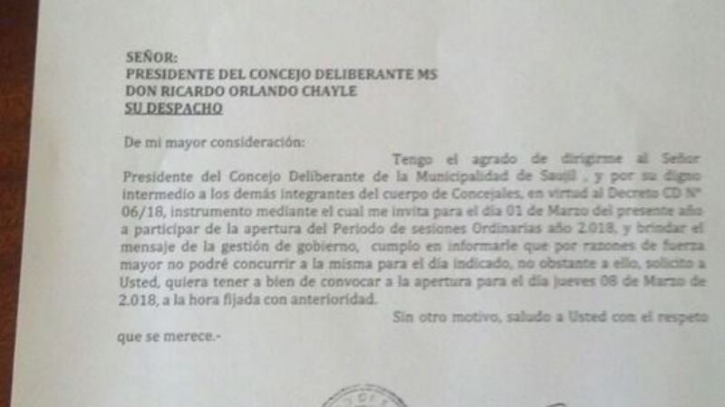 Intendente plantó a los concejales que prorrogaron la apertura de sesiones