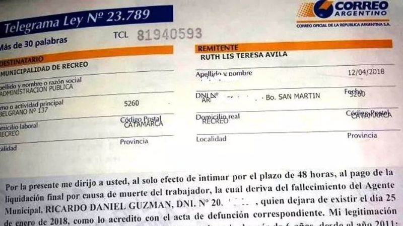 Intiman a Municipalidad por "falta de Liquidación final" por muerte de un trabajador