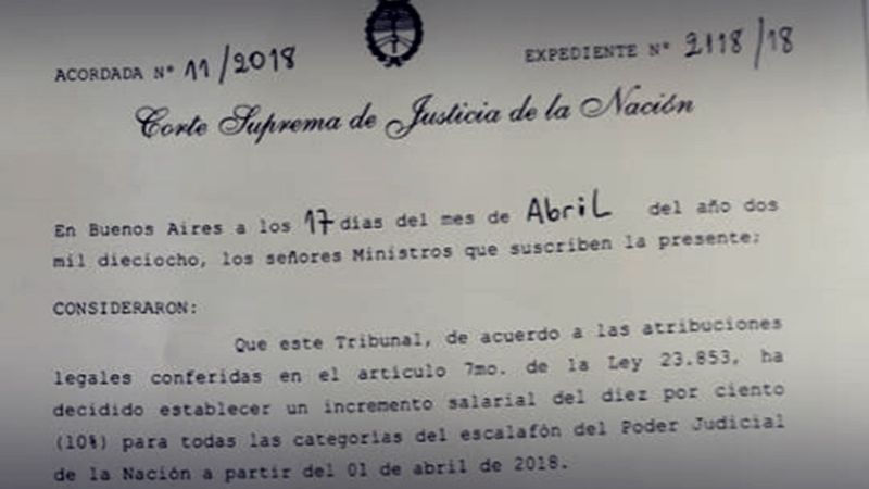 Aumento del 10% para empleados judiciales de Nación