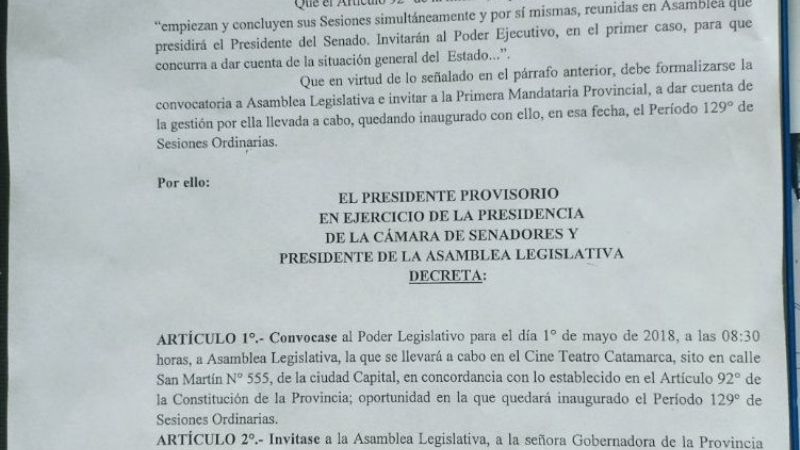 Convocan a la Asamblea Legislativa para el 1 de mayo